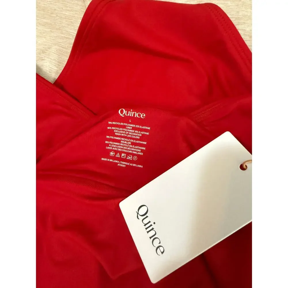 quince italian plunge one-piece swimsuit in cherry red, women various sizes